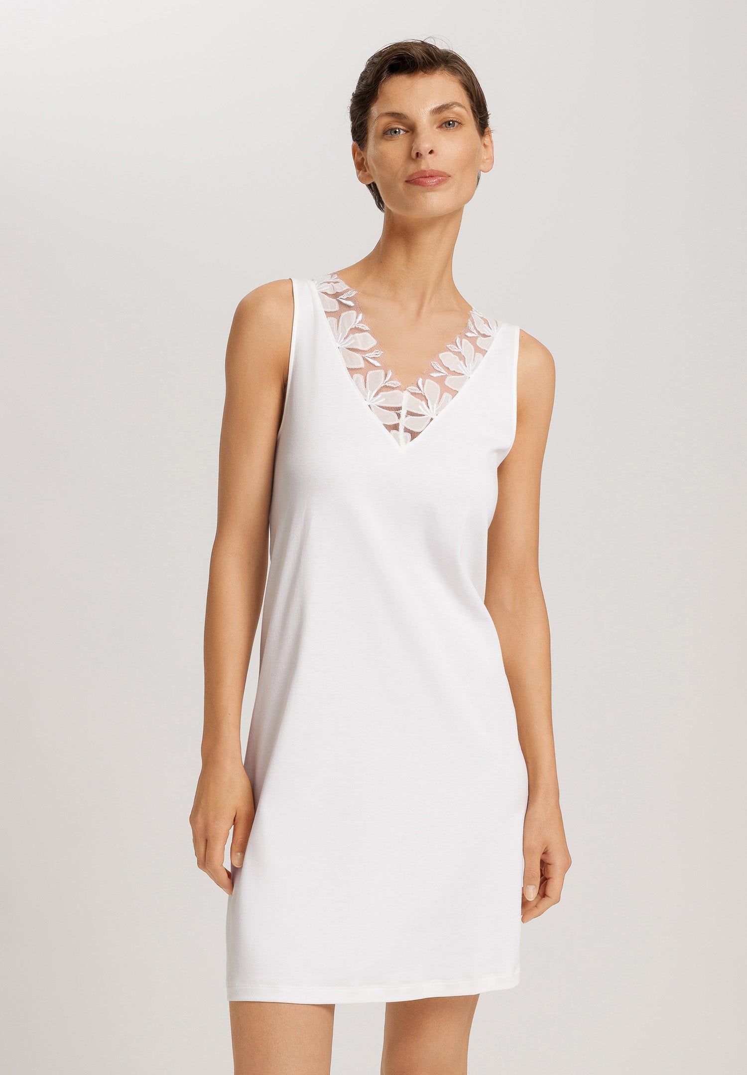 Kalea Floral Tulle Cotton Tank Nightgown | Off White 74784-102
