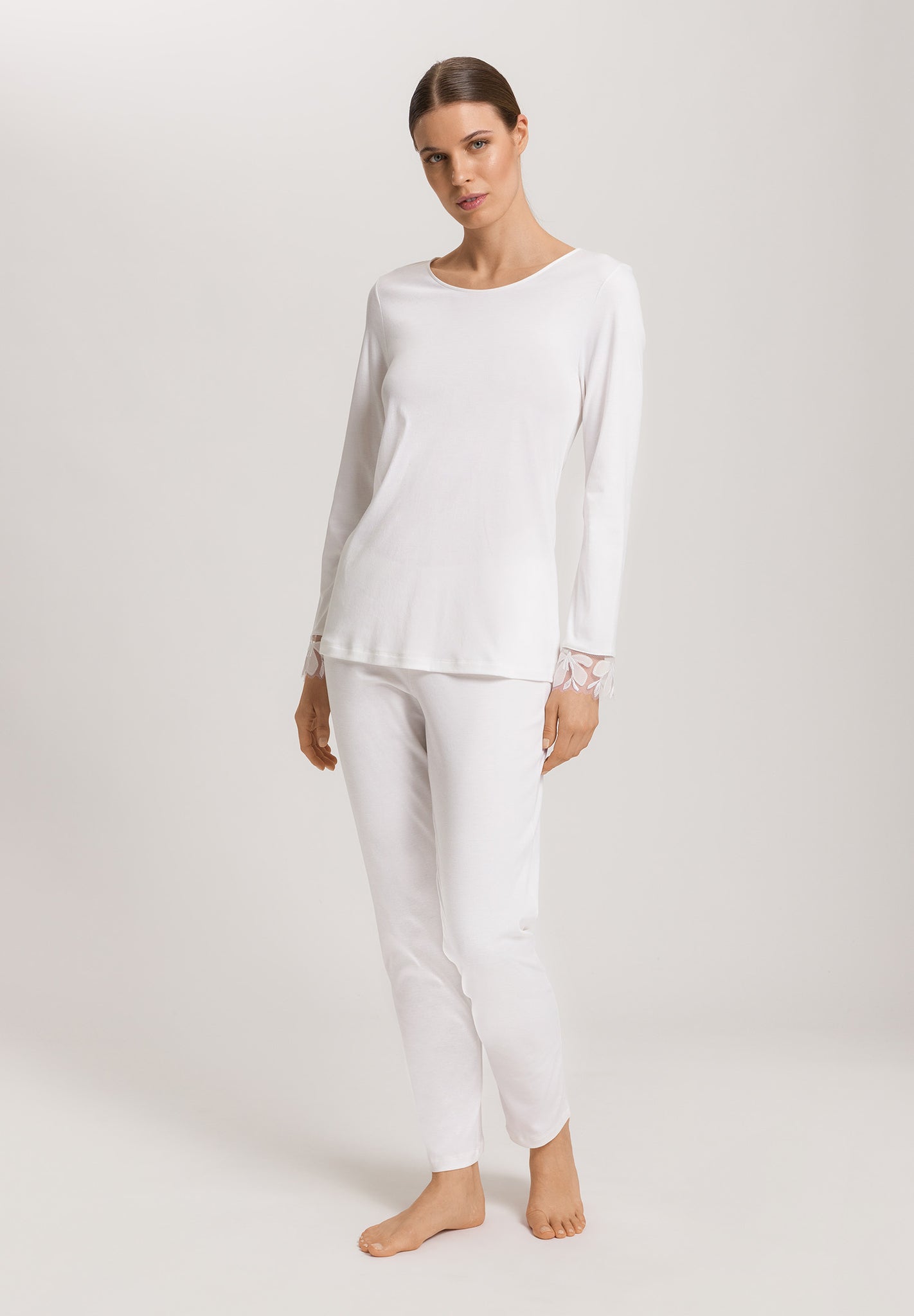 Kalea Floral Tulle Cotton Pajama Set | Off White 74788-102