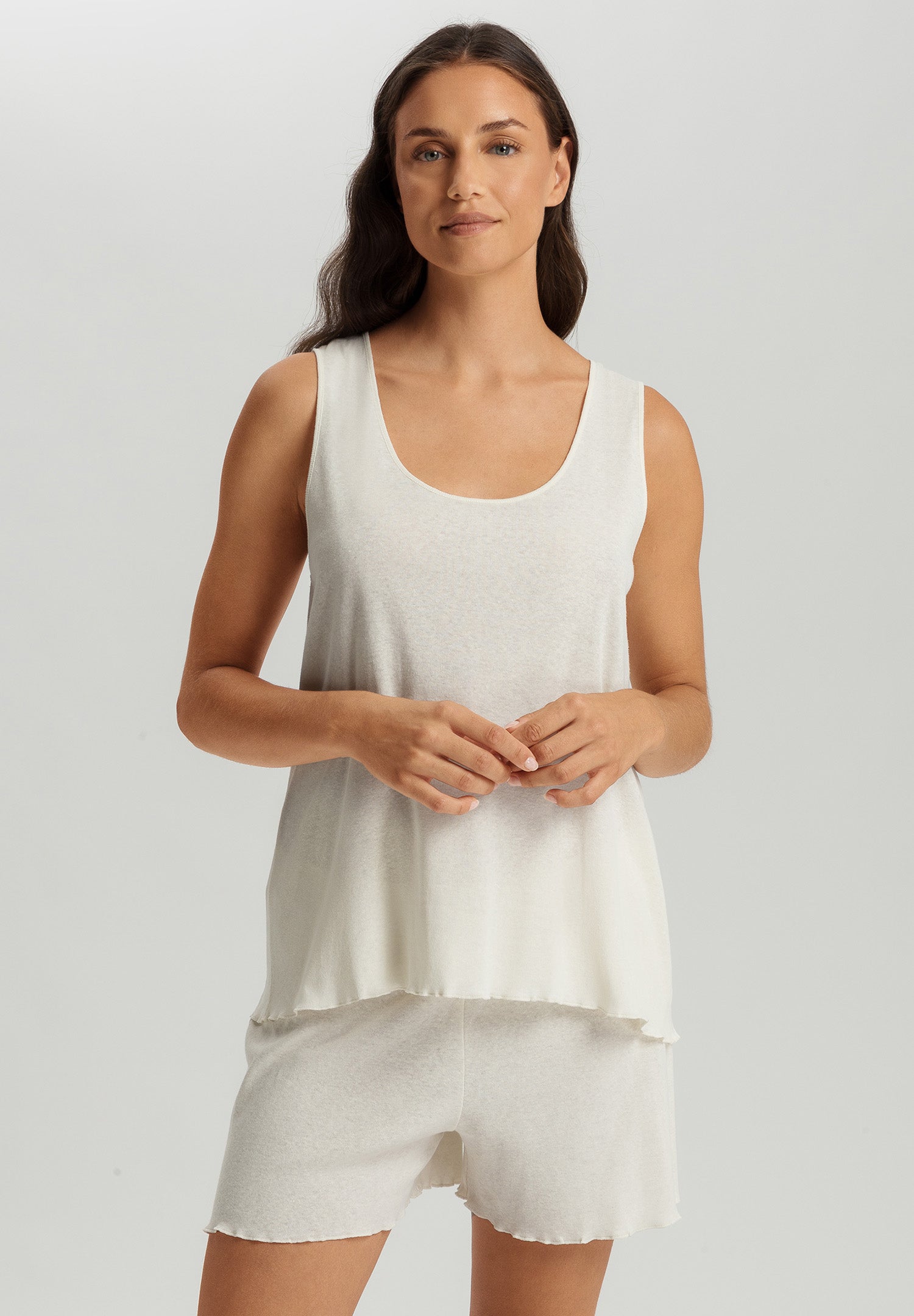 Serena Cotton And Linen Short Pajama Set | Misty White 74793-2123