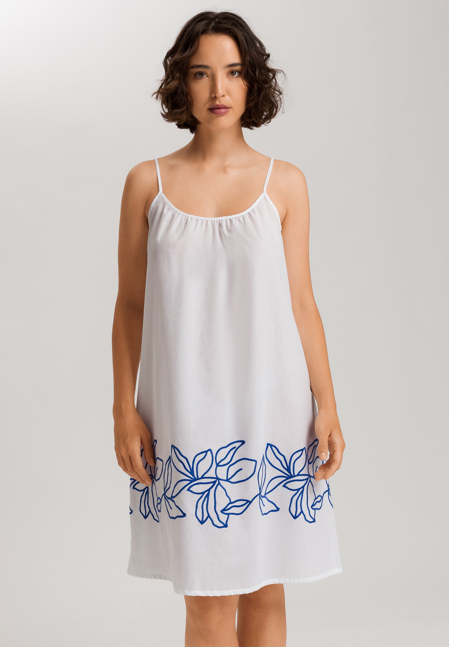 Liz Cotton Spaghetti Chemise With Embroidery 100cm | White 74795-101