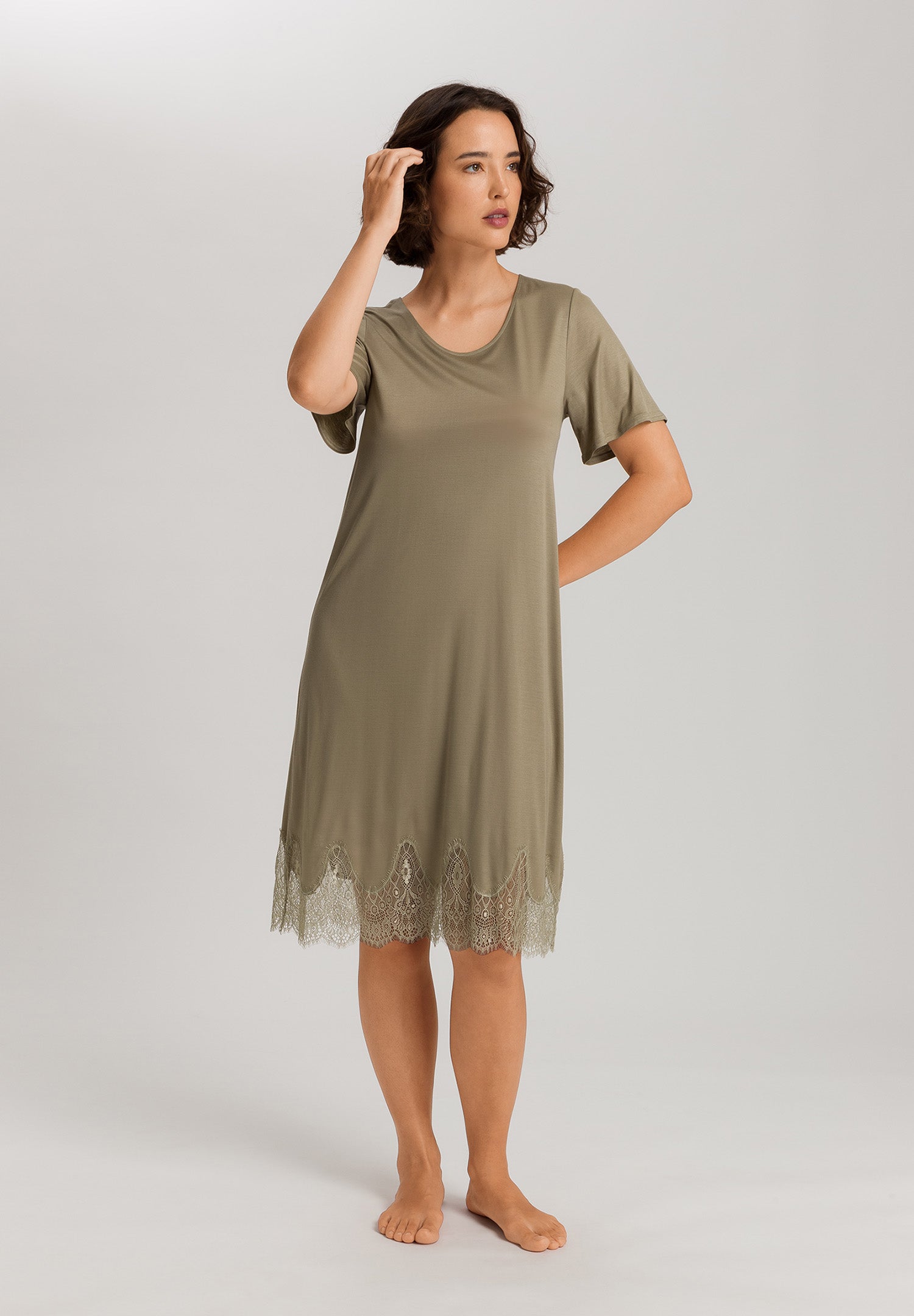 Melia Scalloped Lace Round Neck Nightgown | Silver Sage 74802-2651