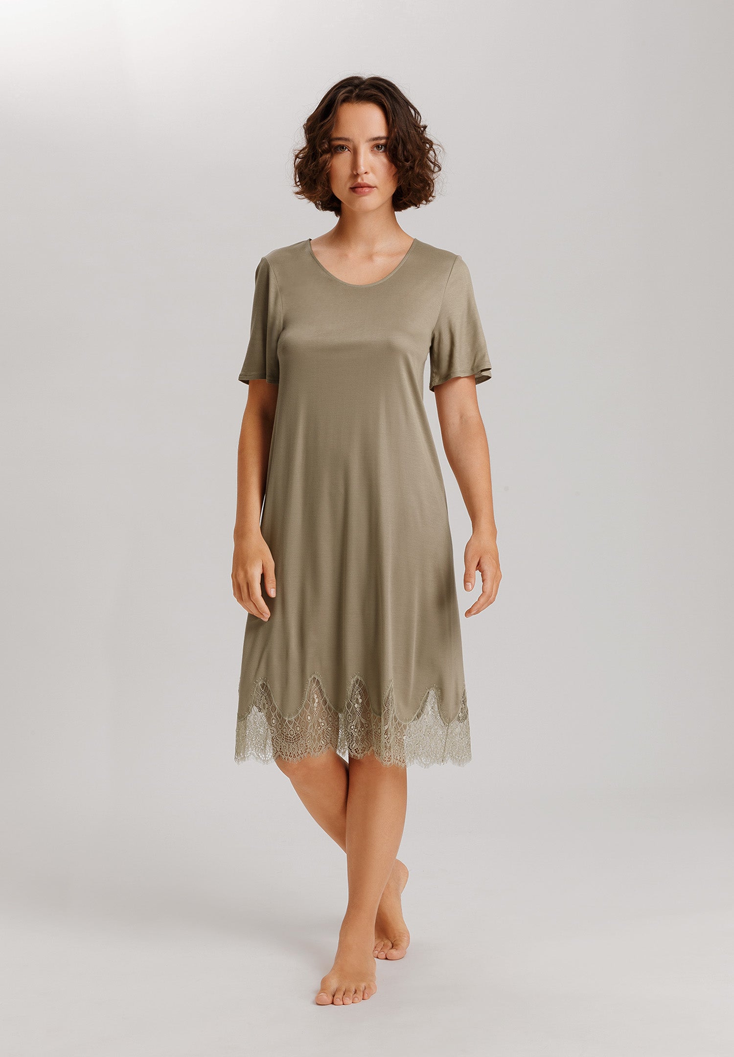 Melia Scalloped Lace Round Neck Nightgown | Silver Sage 74802-2651