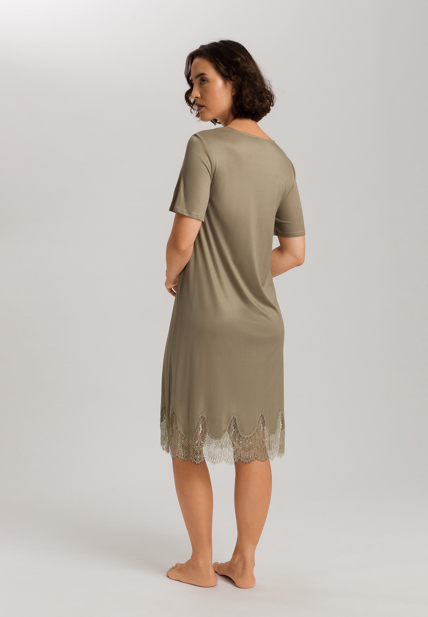 Melia Scalloped Lace Round Neck Nightgown | Silver Sage 74802-2651