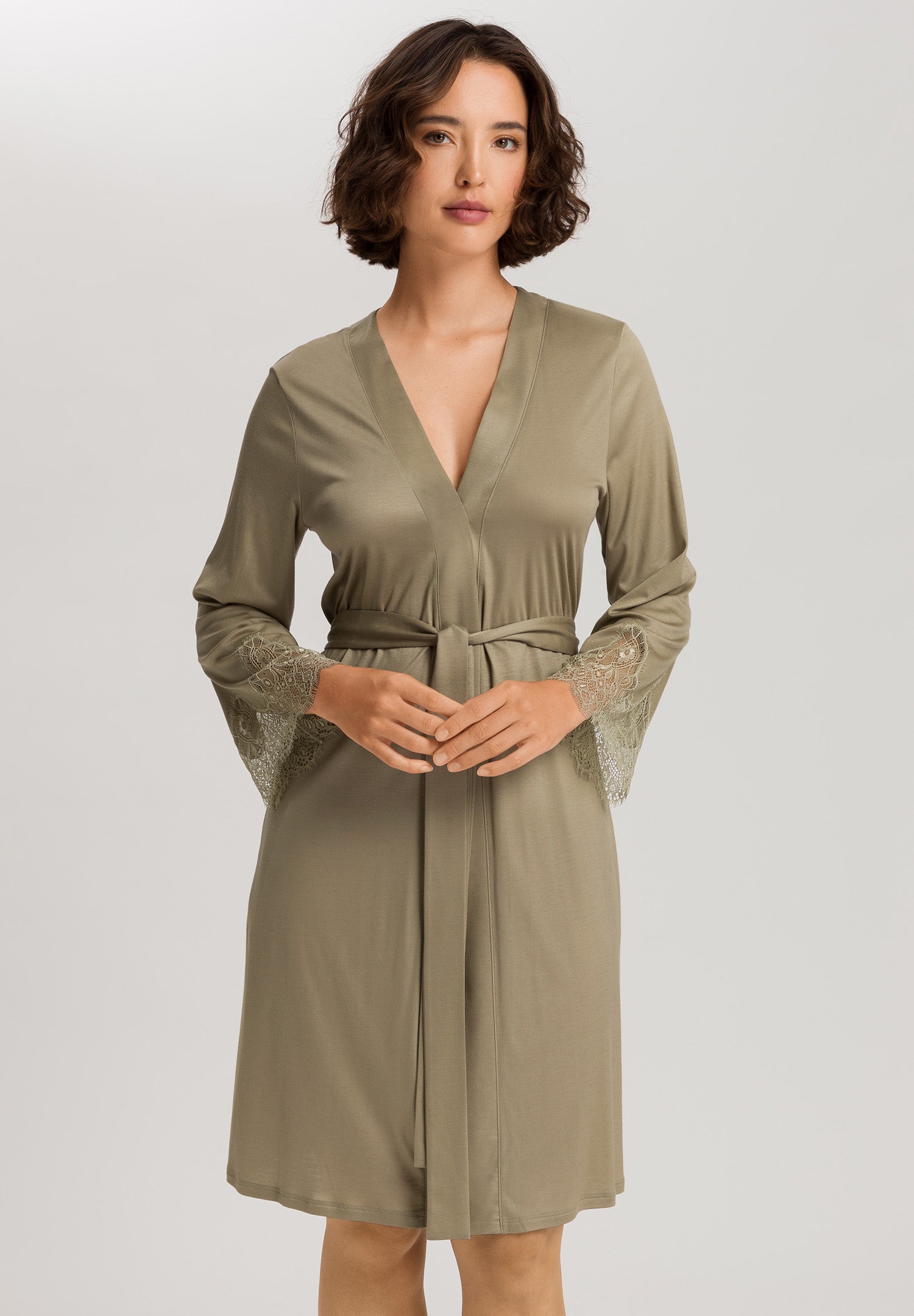 Melia Scalloped Lace Robe 100cm | Silver Sage 74804-2651