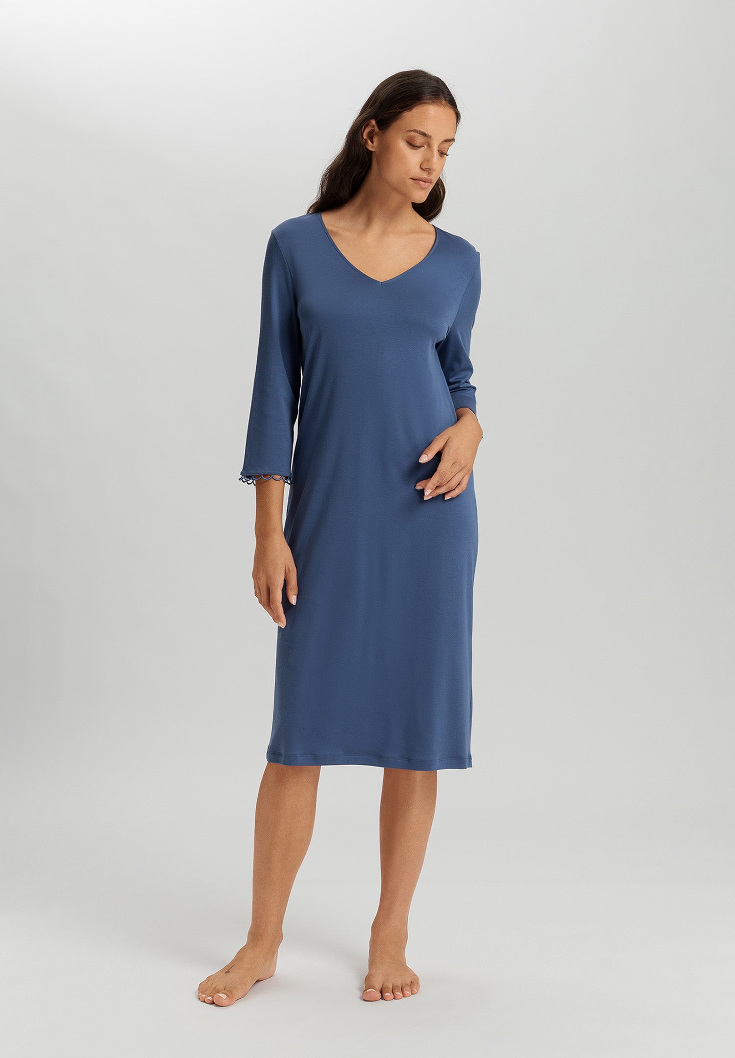 Anouk V-Neck Cotton Nightgown | Slate Blue 74809-2642