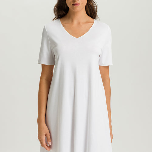 Cotton Silk V-Neck Cotton Nightgown | White 74814-101