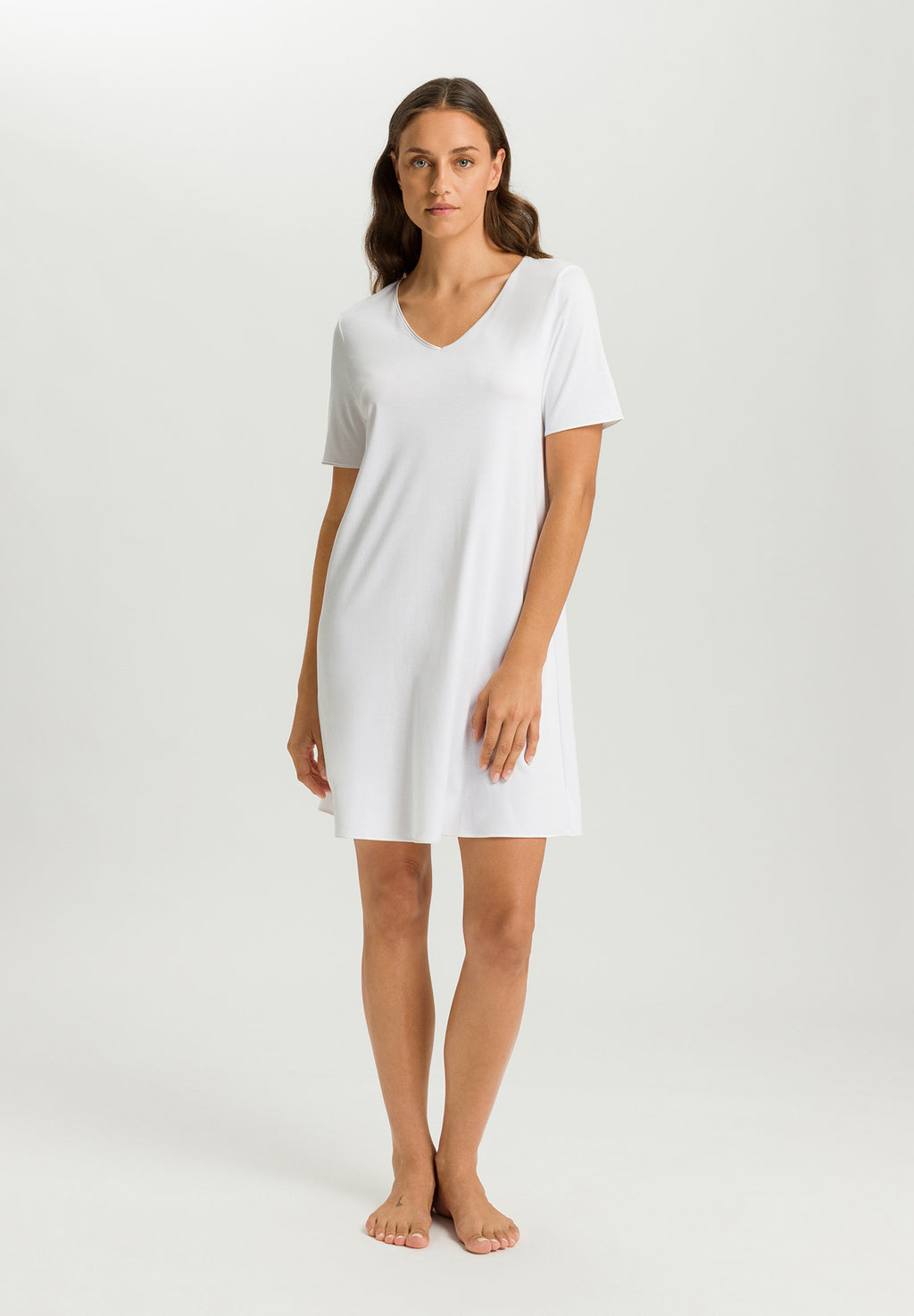 Cotton Silk V-Neck Cotton Nightgown | White 74814-101