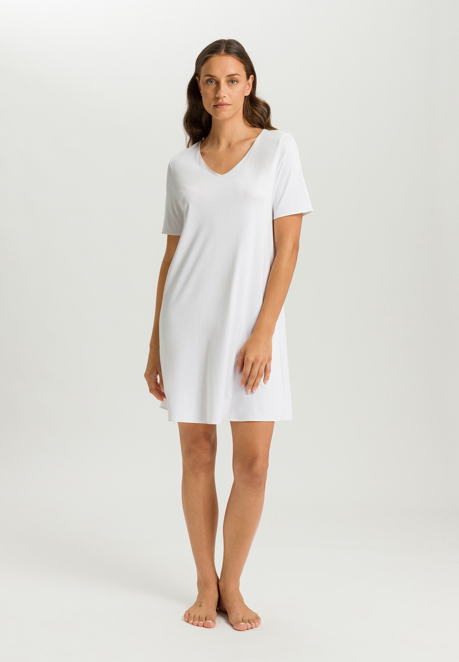 Cotton Silk V-Neck Cotton Nightgown | White 74814-101