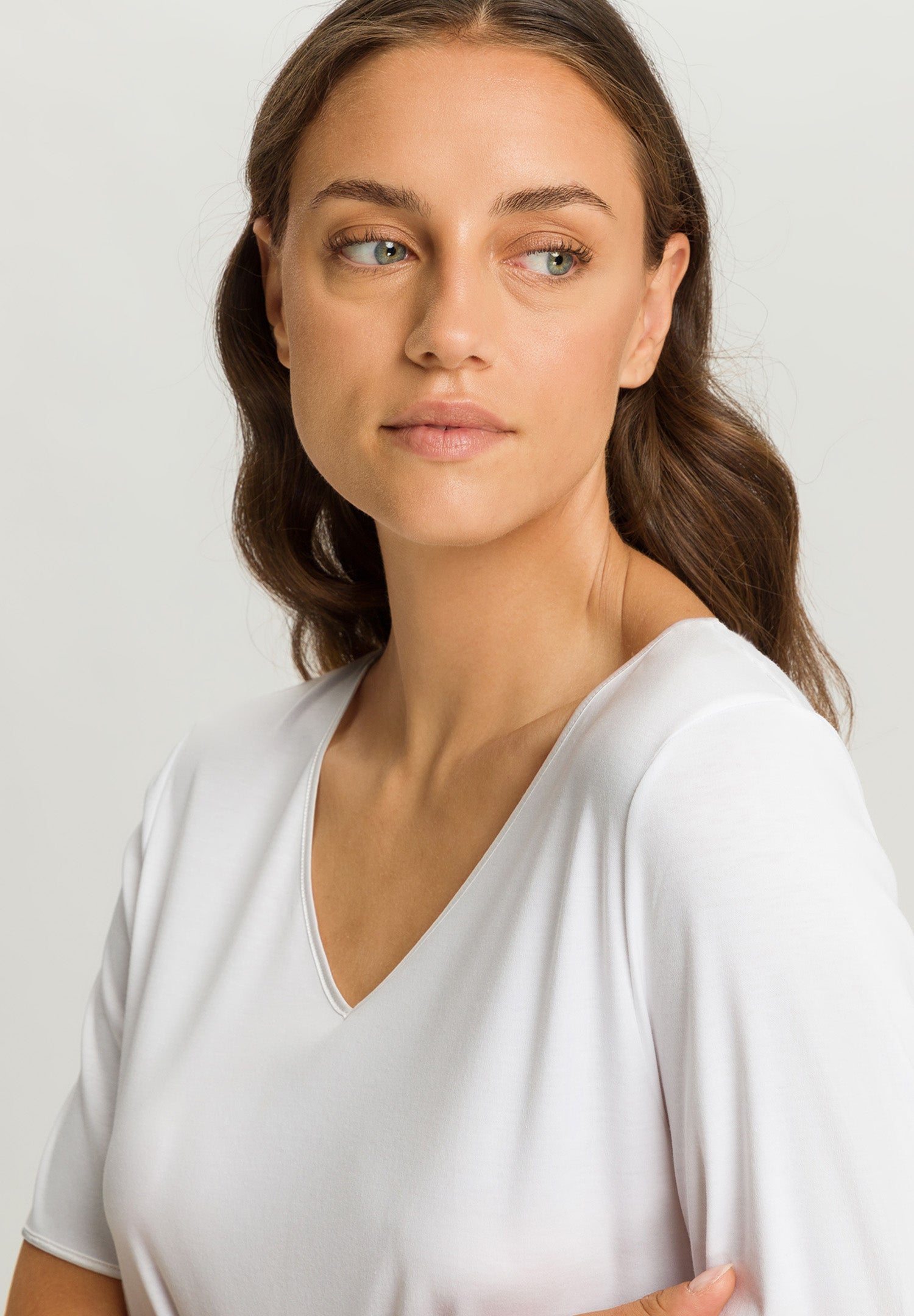 Cotton Silk V-Neck Cotton Nightgown | White 74814-101