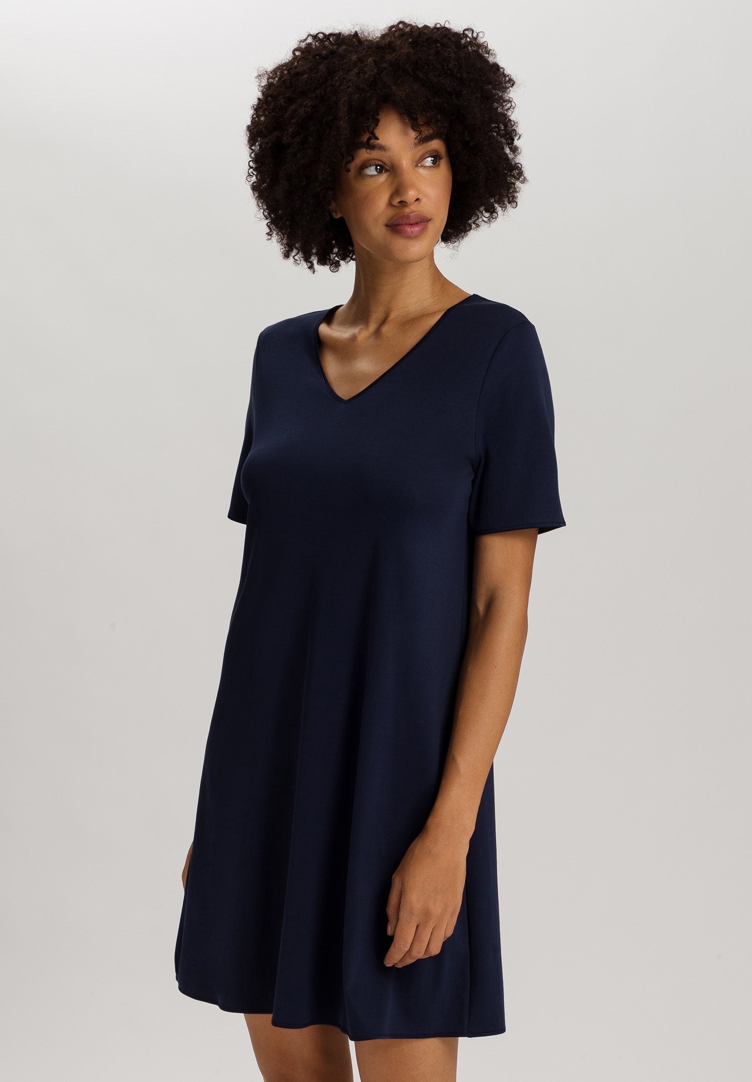 Cotton Silk V-Neck Cotton Nightgown | Deep Navy 74814-1610