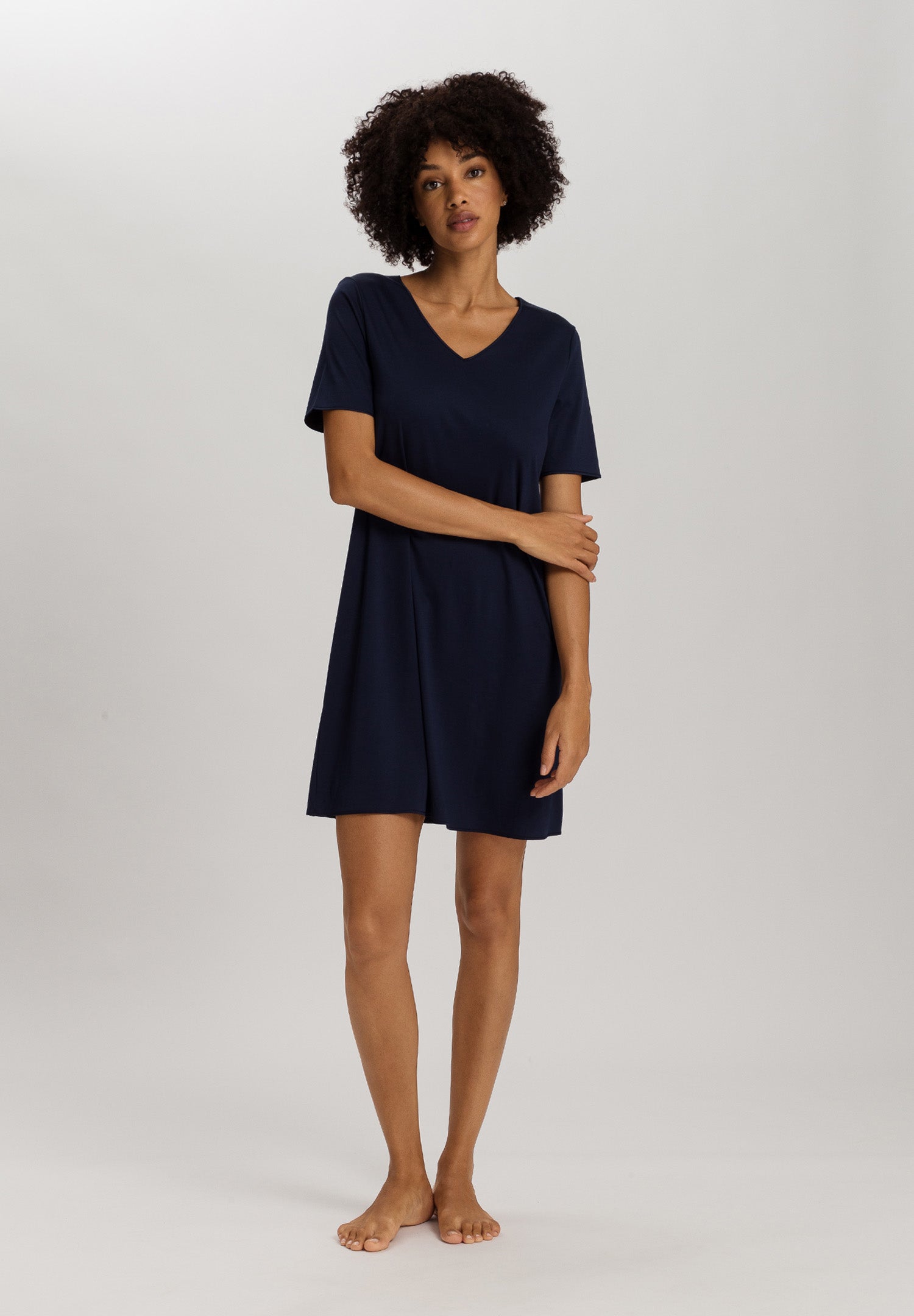 Cotton Silk V-Neck Cotton Nightgown | Deep Navy 74814-1610