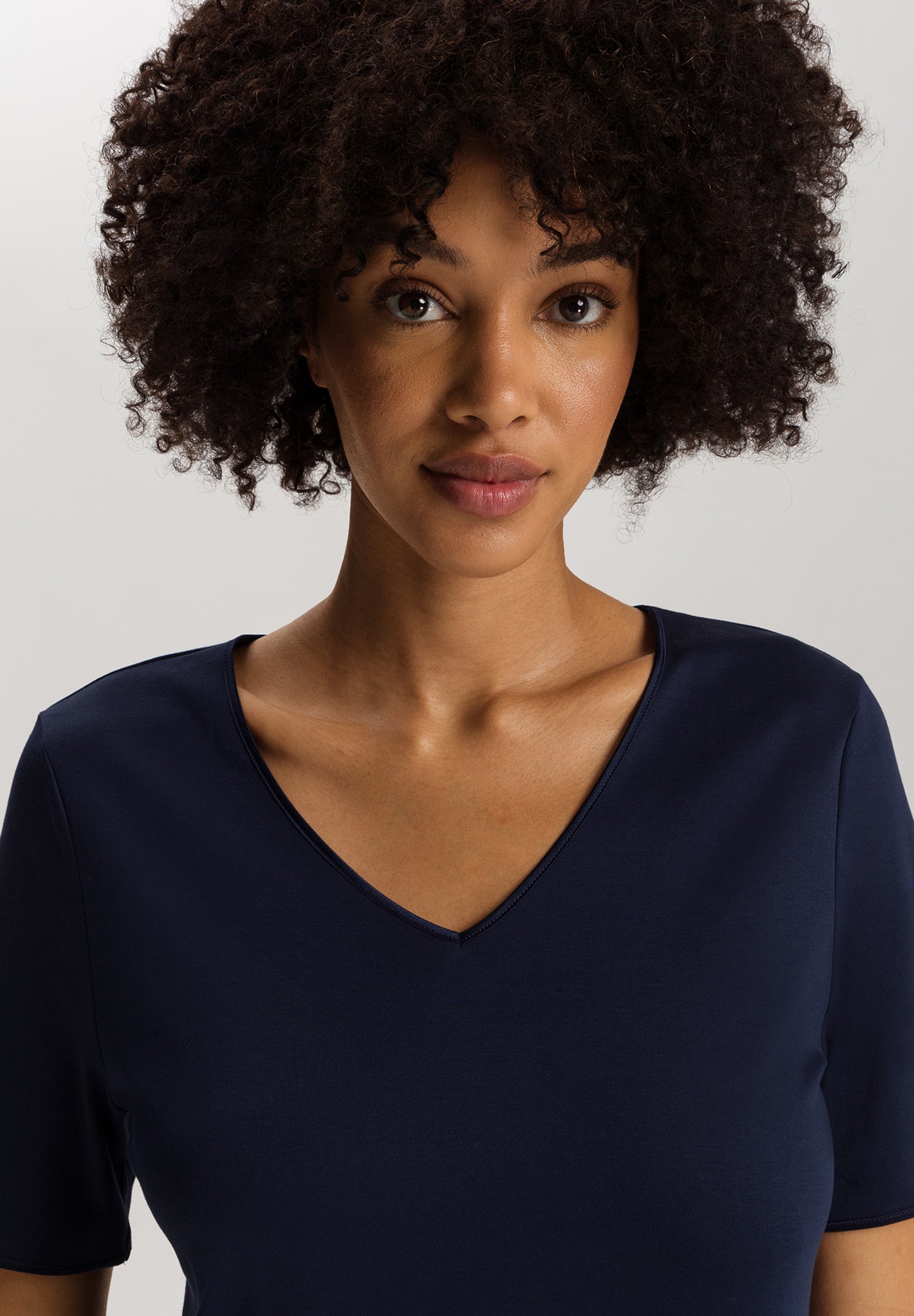 Cotton Silk V-Neck Cotton Nightgown | Deep Navy 74814-1610