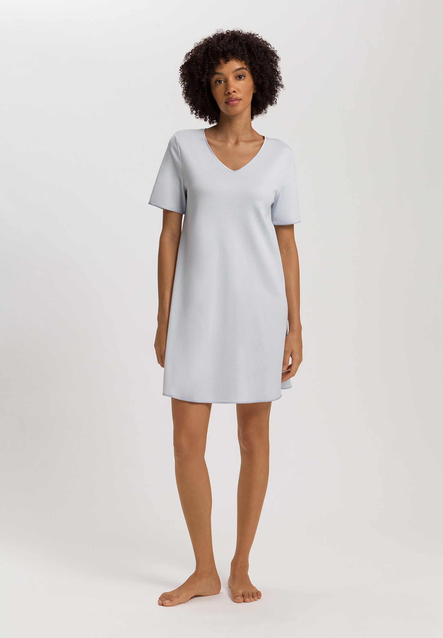 Cotton Silk V-Neck Cotton Nightgown | Powder Blue 74814-2512