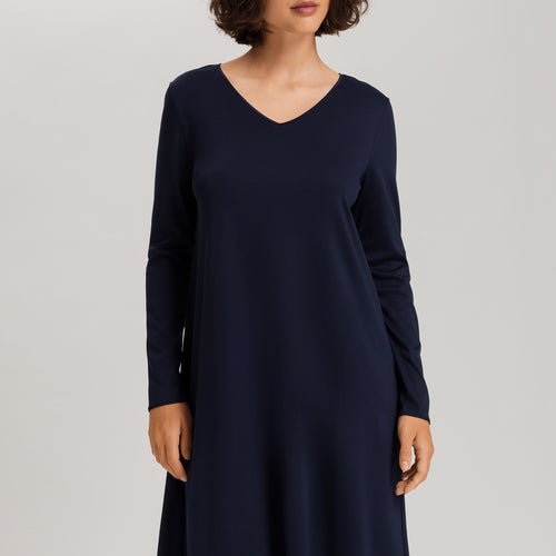 Cotton Silk V-Neck Cotton Nightgown | Deep Navy 74815-1610