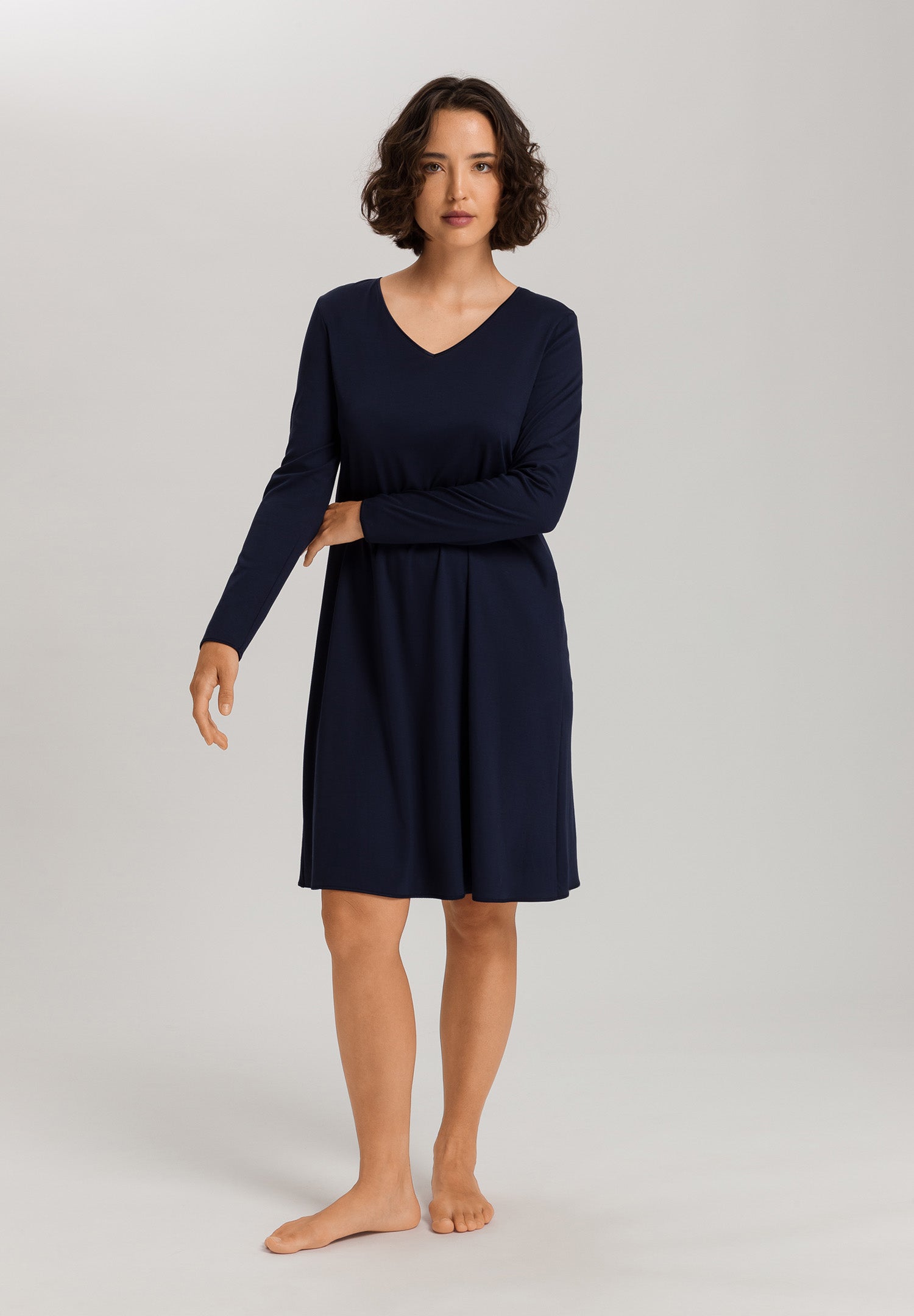 Cotton Silk V-Neck Cotton Nightgown | Deep Navy 74815-1610