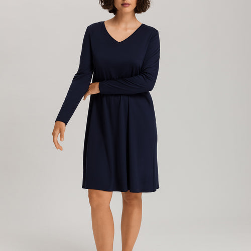 Cotton Silk V-Neck Cotton Nightgown | Deep Navy 74815-1610