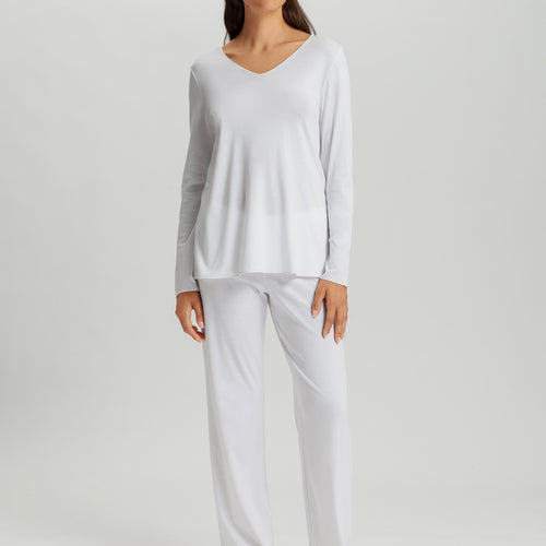 Cotton Silk V-Neck Cotton Pajama Set | White 74816-101