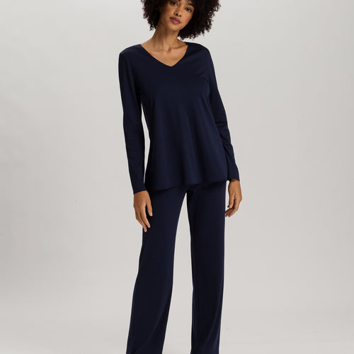 Cotton Silk V-Neck Cotton Pajama Set | Deep Navy 74816-1610