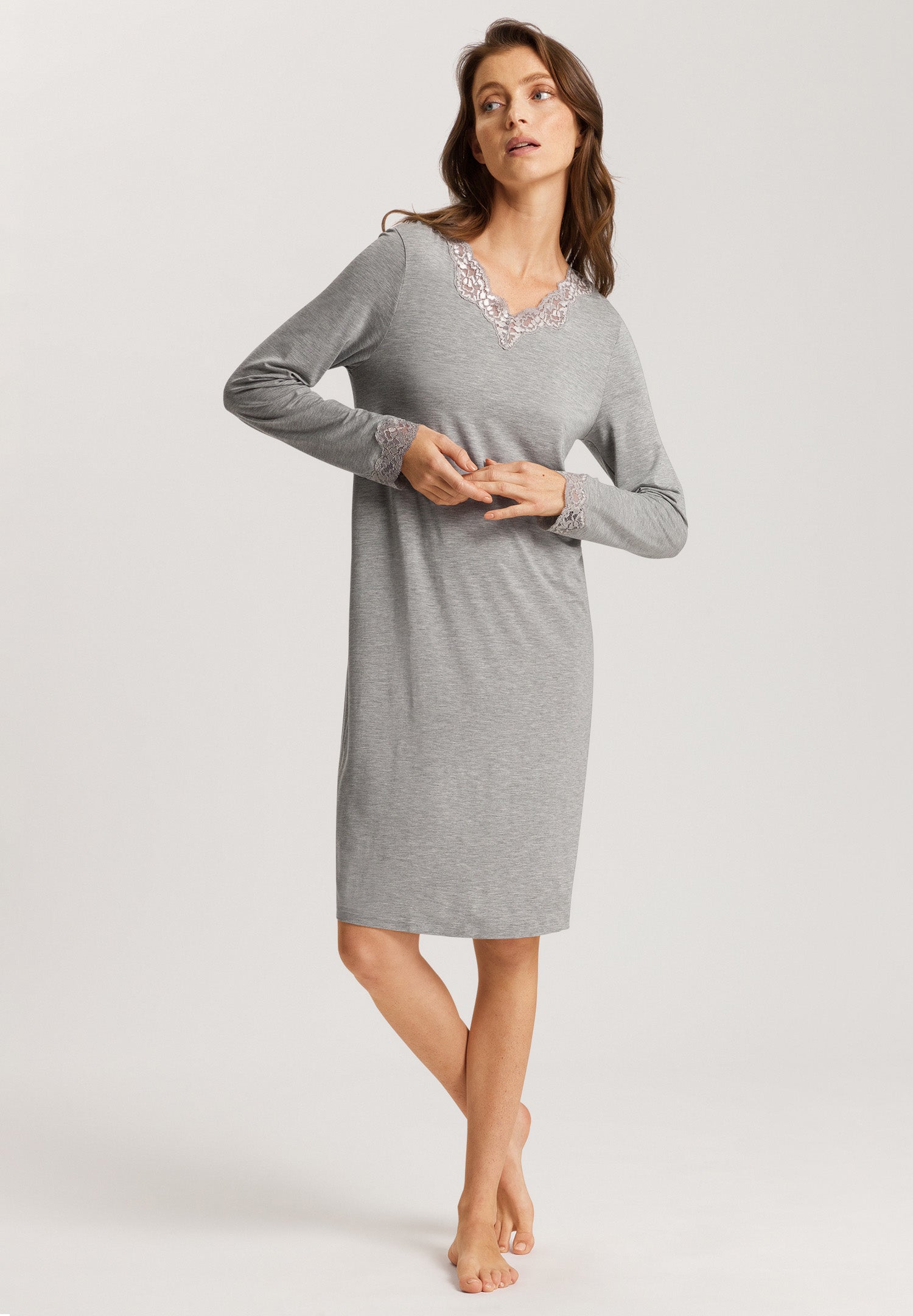 74832 Natural Elegance Long Sleeve Nightgown 100cm - 958 Grey Melange