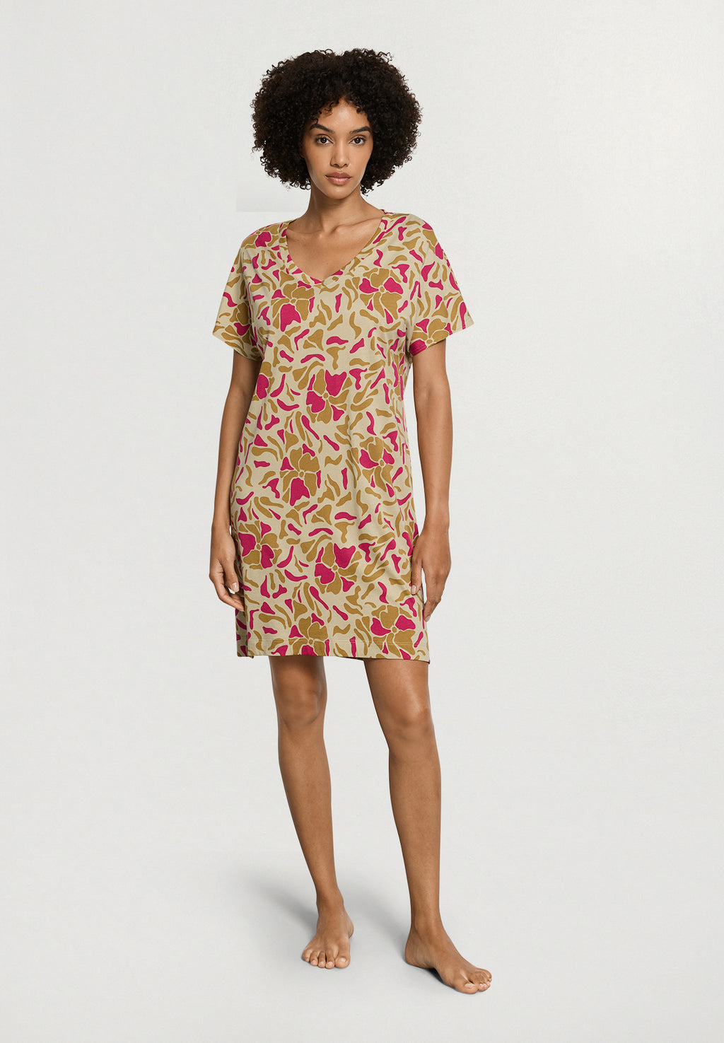 Sleep And Lounge Cotton V-Neck Nightdress 90cm | Illustrated Petals 74855-3073