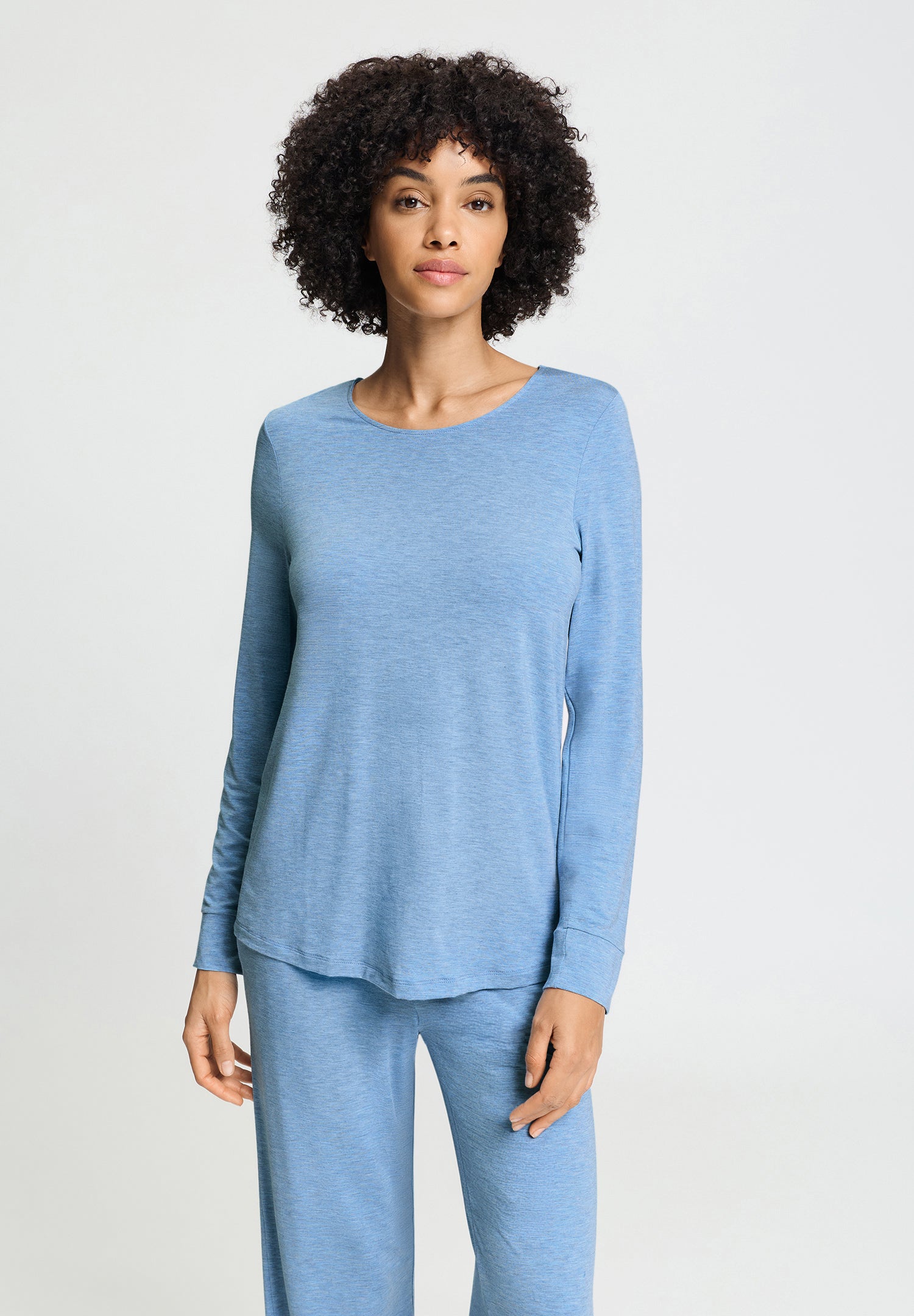 Natural Elegance Relaxed Round Neck Top | Bluebird Melange 74948-3160