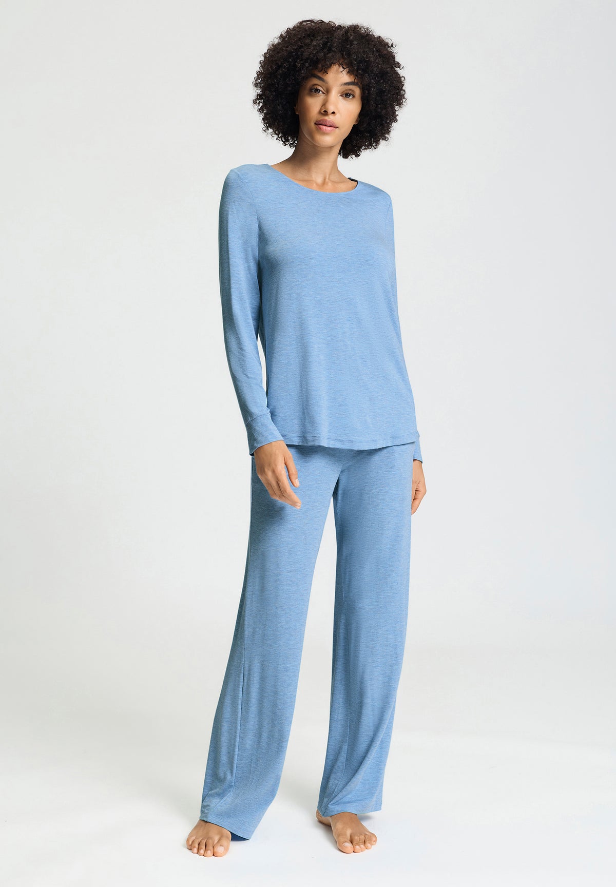Natural Elegance Relaxed Round Neck Top | Bluebird Melange 74948-3160
