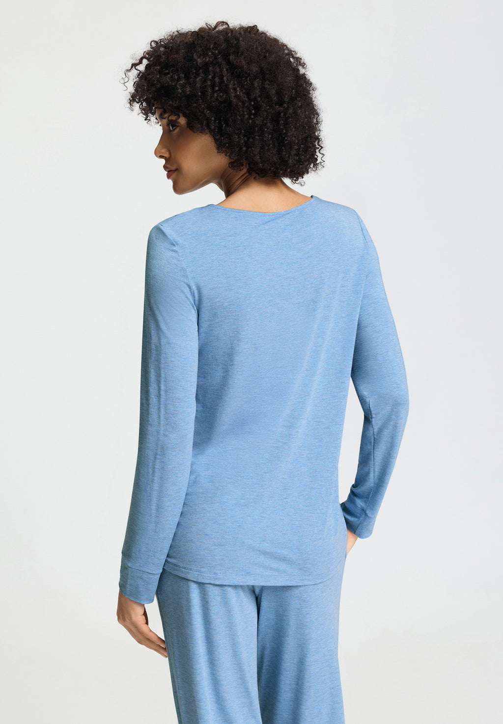 Natural Elegance Relaxed Round Neck Top | Bluebird Melange 74948-3160