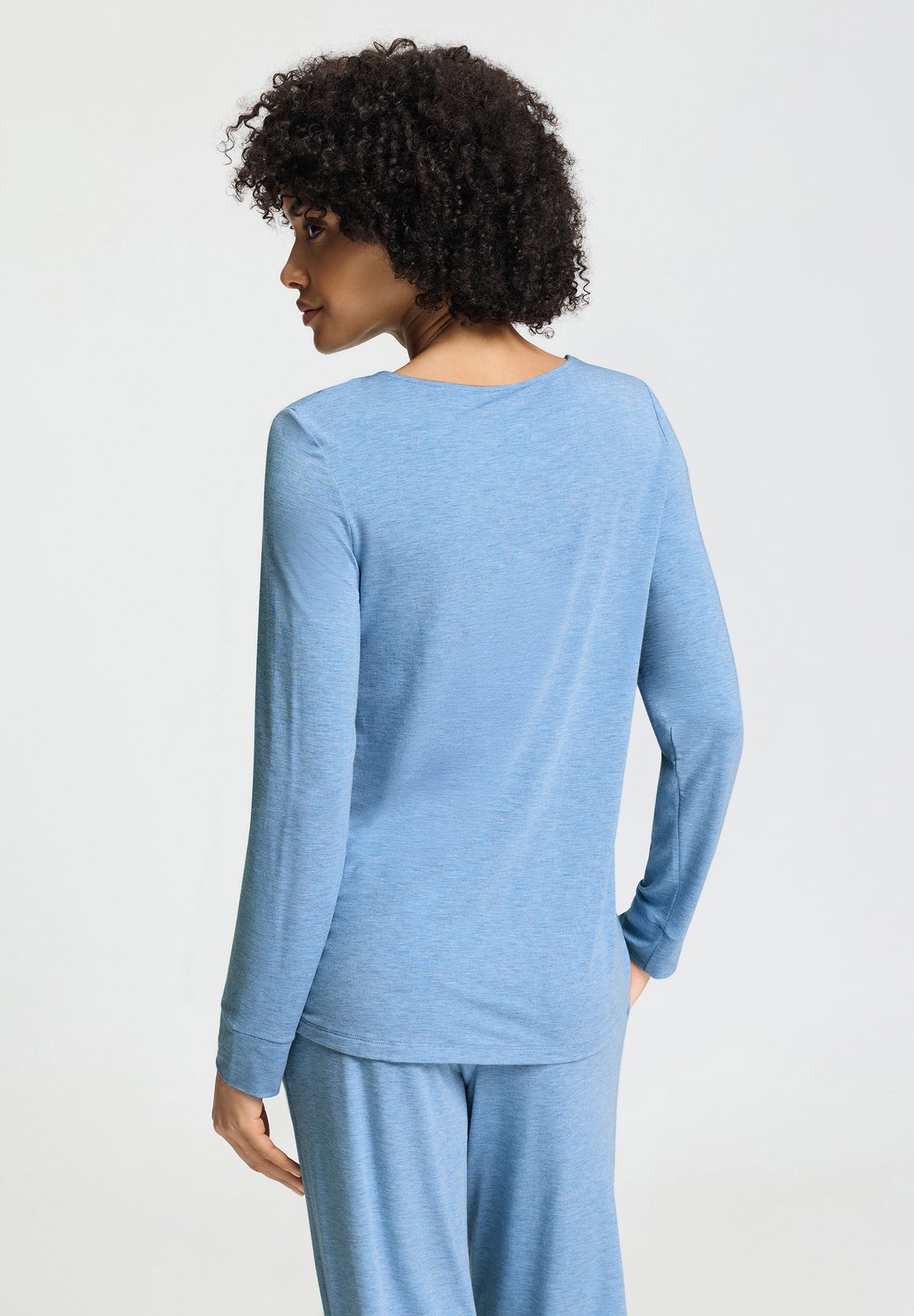 Natural Elegance Relaxed Round Neck Top | Bluebird Melange 74948-3160