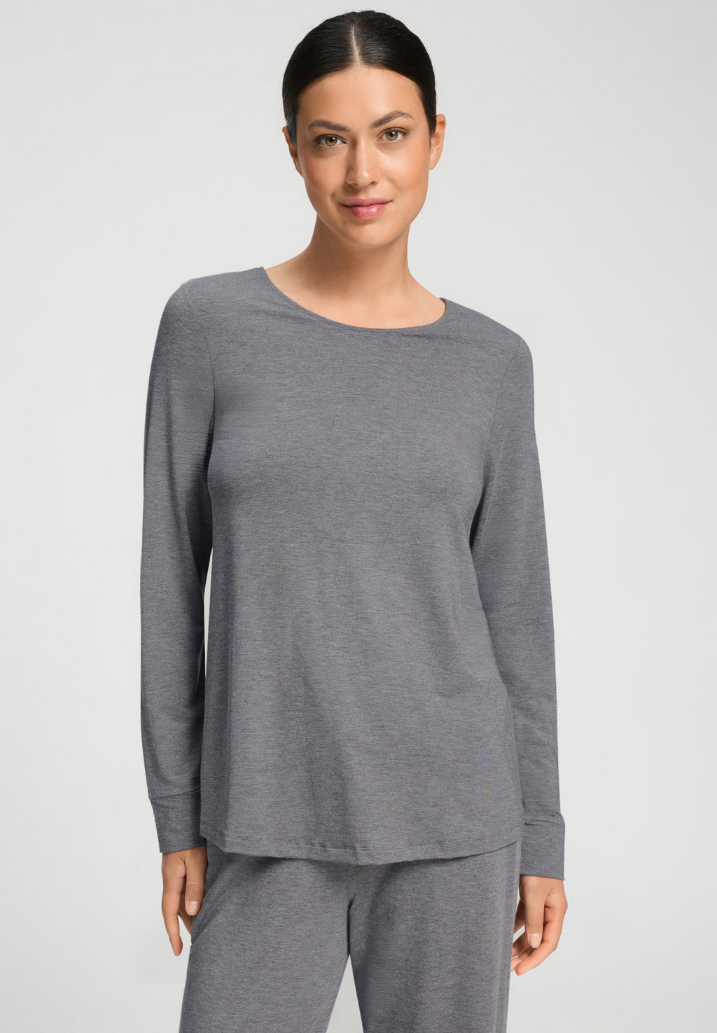 Natural Elegance Relaxed Round Neck Top | Stone Melange 74948-3169