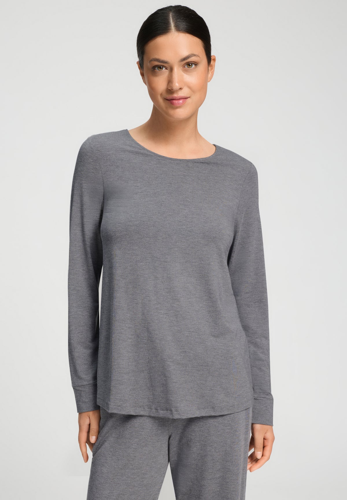 Natural Elegance Relaxed Round Neck Top | Stone Melange 74948-3169