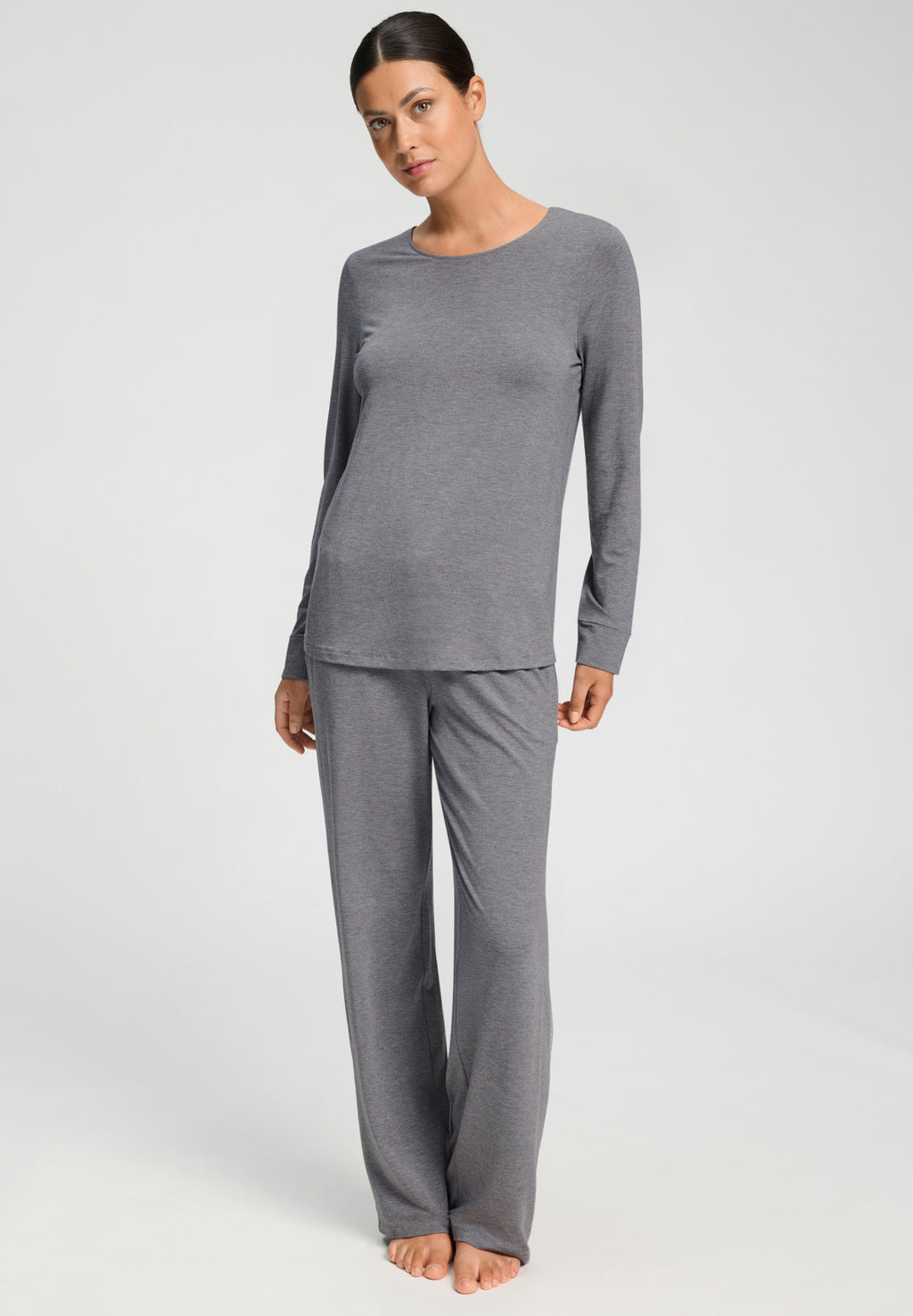 Natural Elegance Relaxed Round Neck Top | Stone Melange 74948-3169