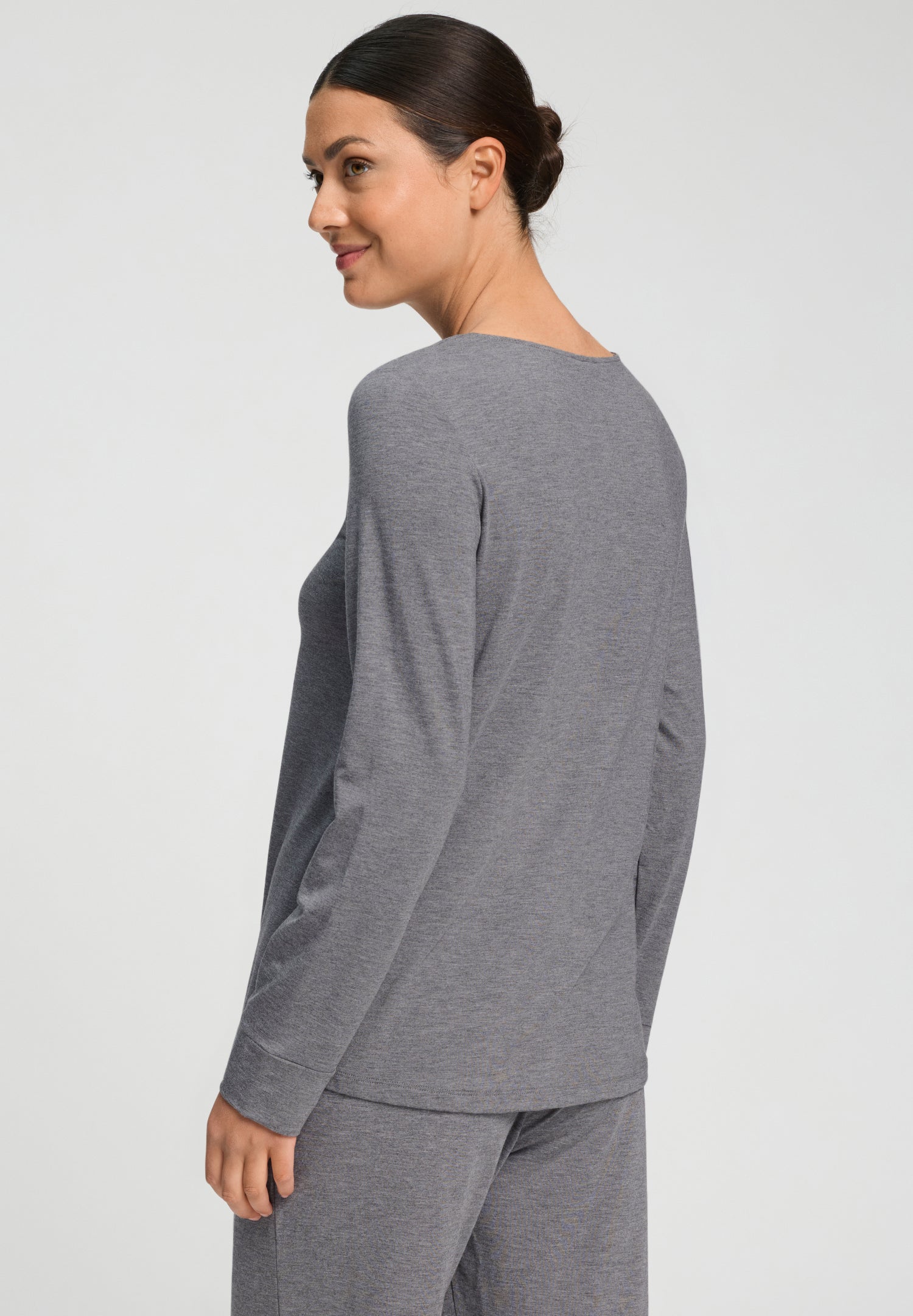 Natural Elegance Relaxed Round Neck Top | Stone Melange 74948-3169