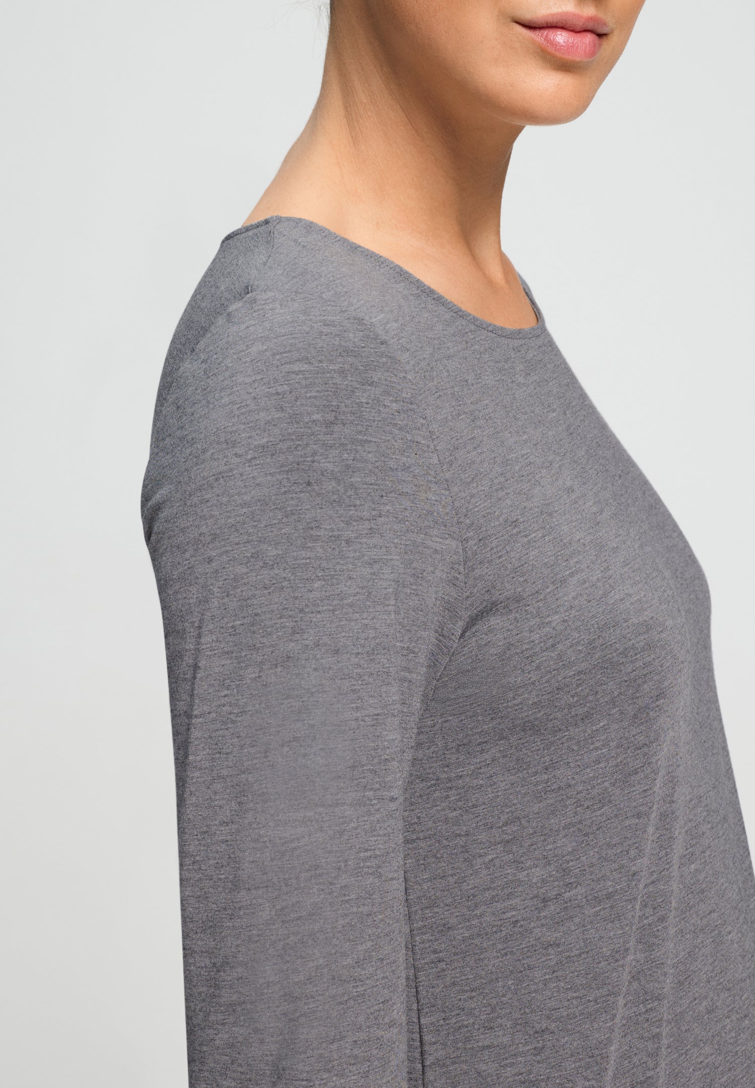 Natural Elegance Relaxed Round Neck Top | Stone Melange 74948-3169