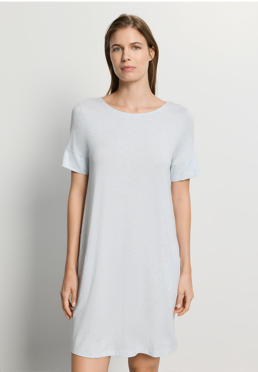 Natural Elegance Short Sleeve Nightdress 90cm | Watery Blue Melange 74949-3081