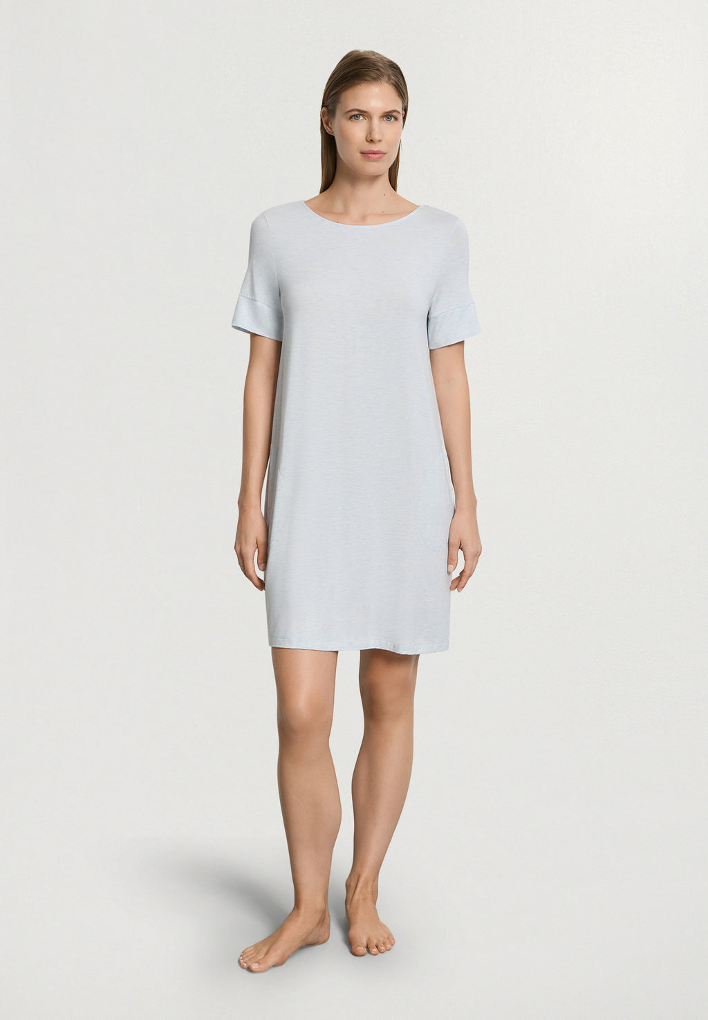 Natural Elegance Short Sleeve Nightdress 90cm | Watery Blue Melange 74949-3081