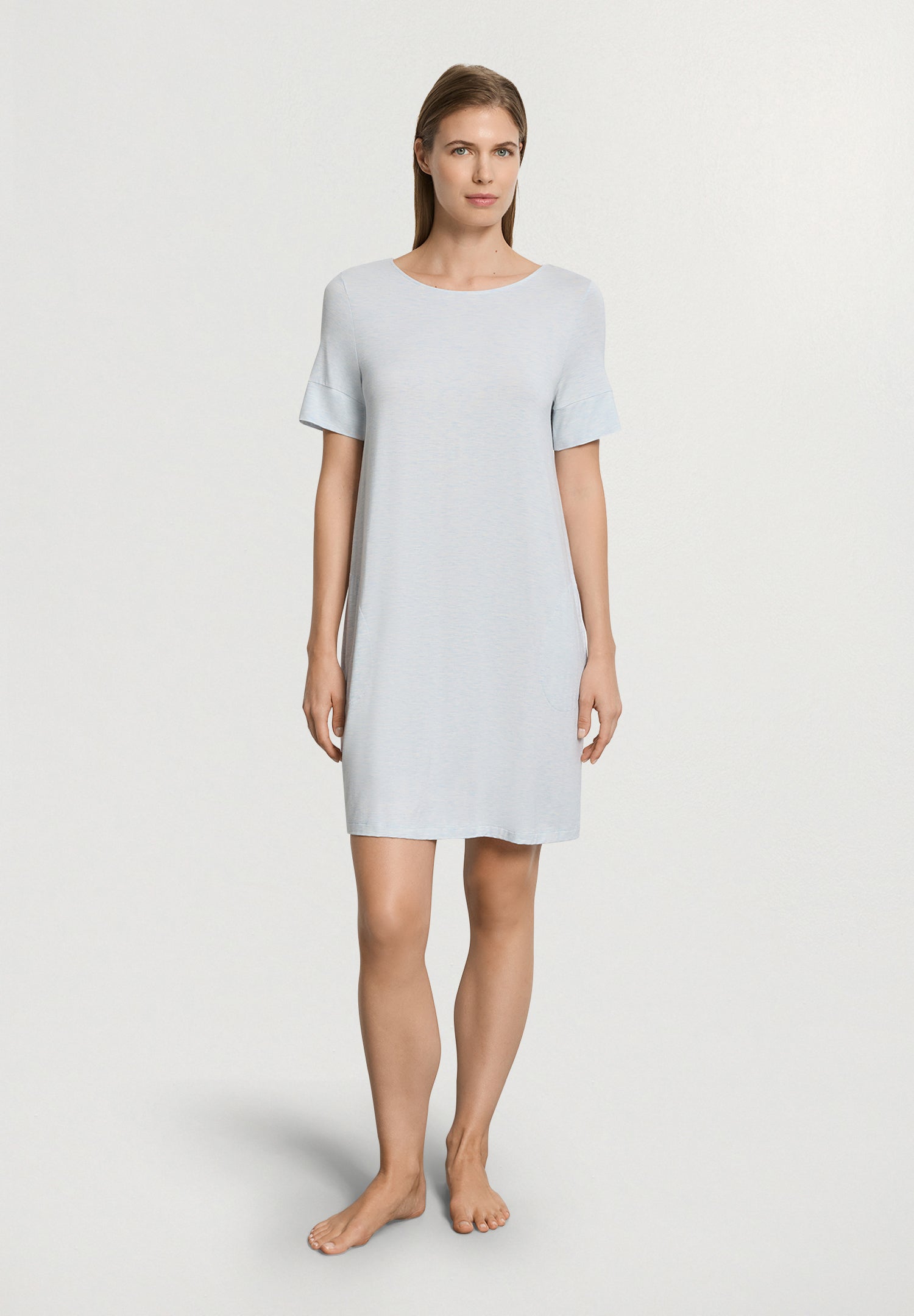 Natural Elegance Short Sleeve Nightdress 90cm | Watery Blue Melange 74949-3081