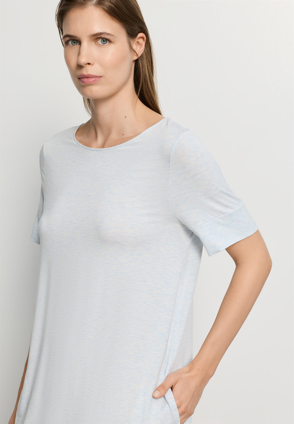 Natural Elegance Short Sleeve Nightdress 90cm | Watery Blue Melange 74949-3081