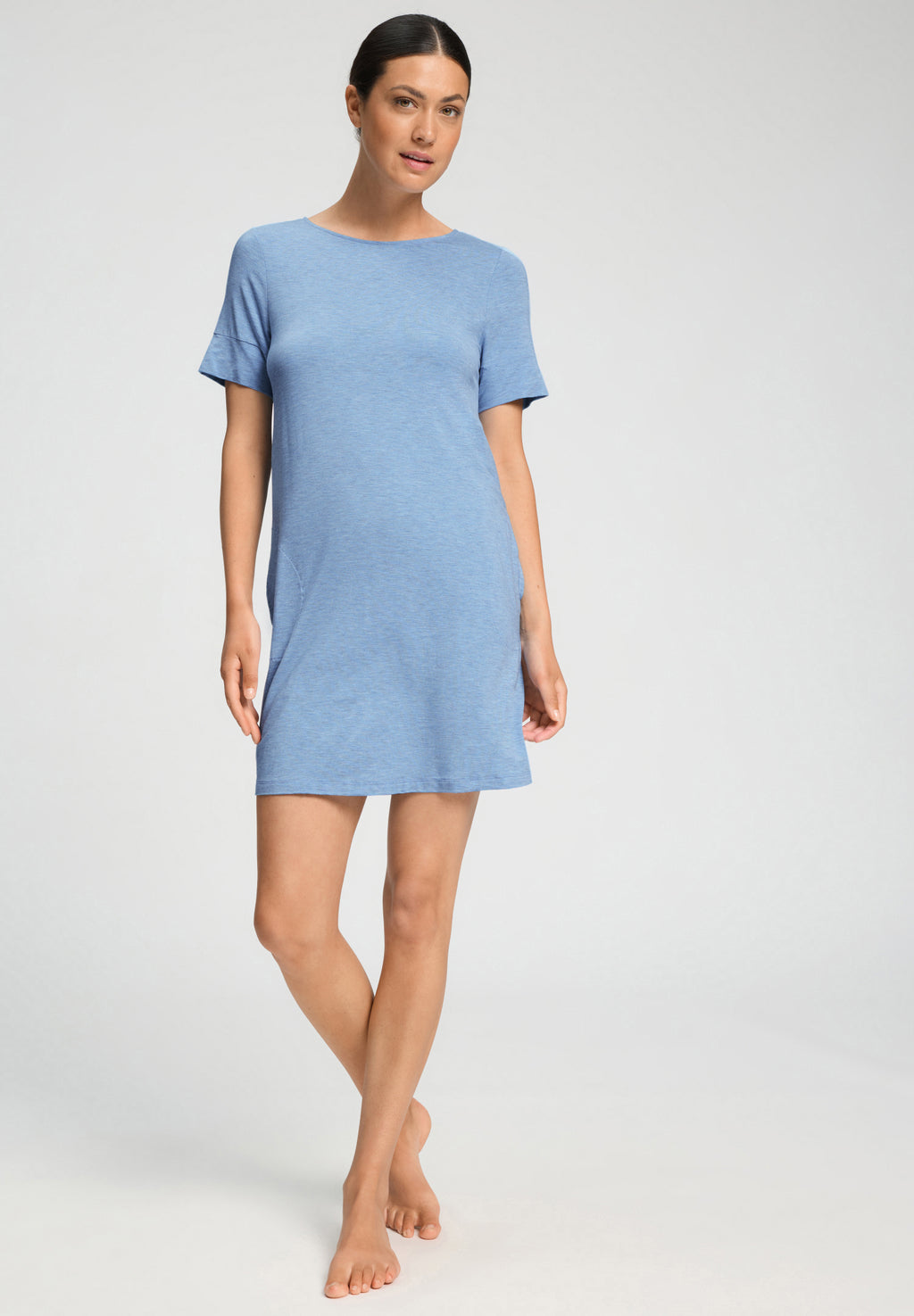 Natural Elegance Soft Round Neck Nightgown | Bluebird Melange 74949-3160