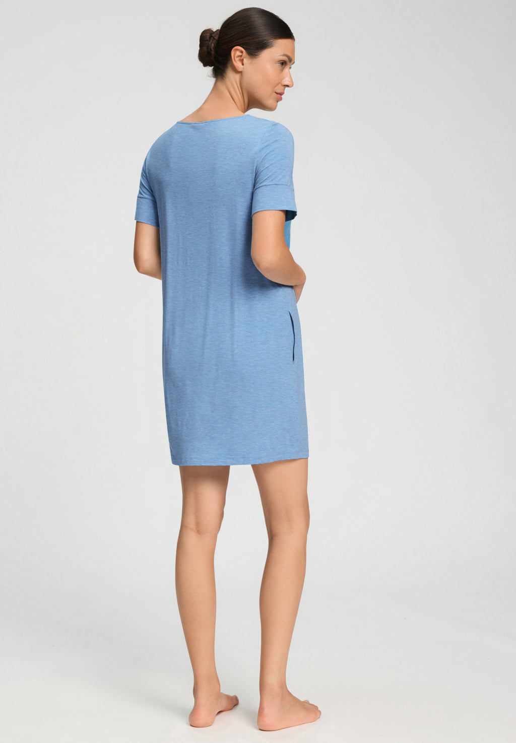 Natural Elegance Soft Round Neck Nightgown | Bluebird Melange 74949-3160