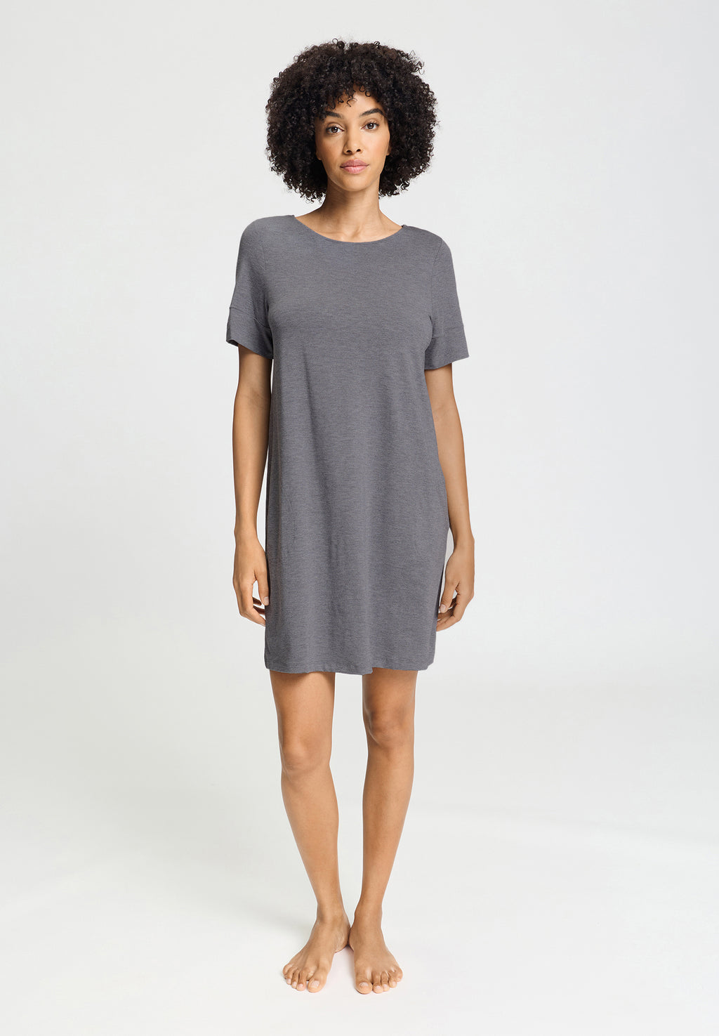 Natural Elegance Soft Round Neck Nightgown | Stone Melange 74949-3169