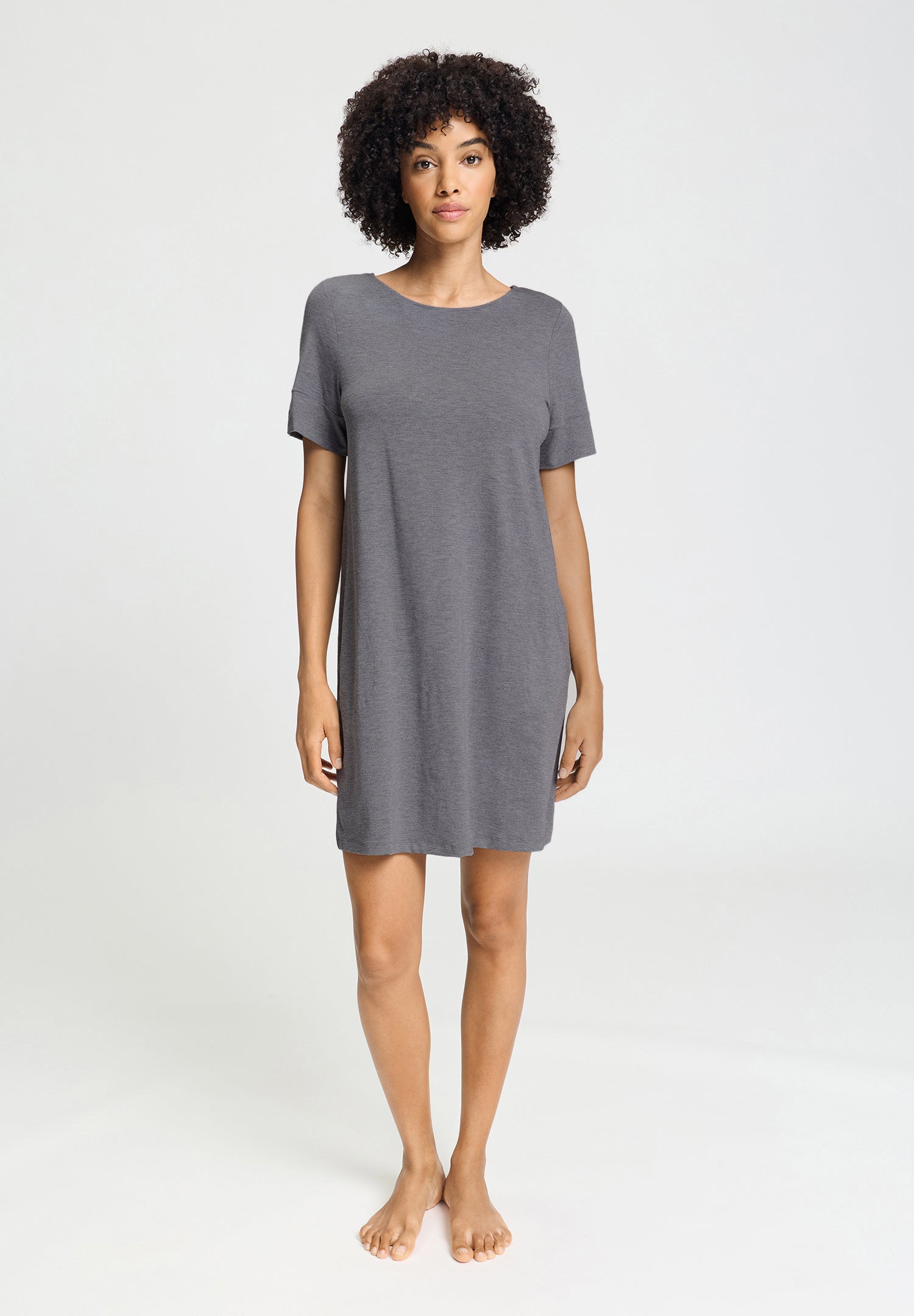 Natural Elegance Soft Round Neck Nightgown | Stone Melange 74949-3169