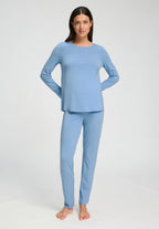 Natural Elegance Round Neck Long Pajama Set | Bluebird Melange 74951-3160