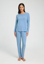 Natural Elegance Round Neck Long Pajama Set | Bluebird Melange 74951-3160