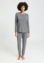 Natural Elegance Round Neck Long Pajama Set | Stone Melange 74951-3169