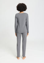 Natural Elegance Round Neck Long Pajama Set | Stone Melange 74951-3169