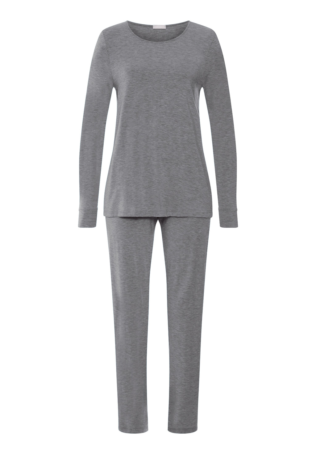 Natural Elegance Round Neck Long Pajama Set | Stone Melange 74951-3169