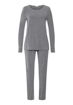 Natural Elegance Round Neck Long Pajama Set | Stone Melange 74951-3169