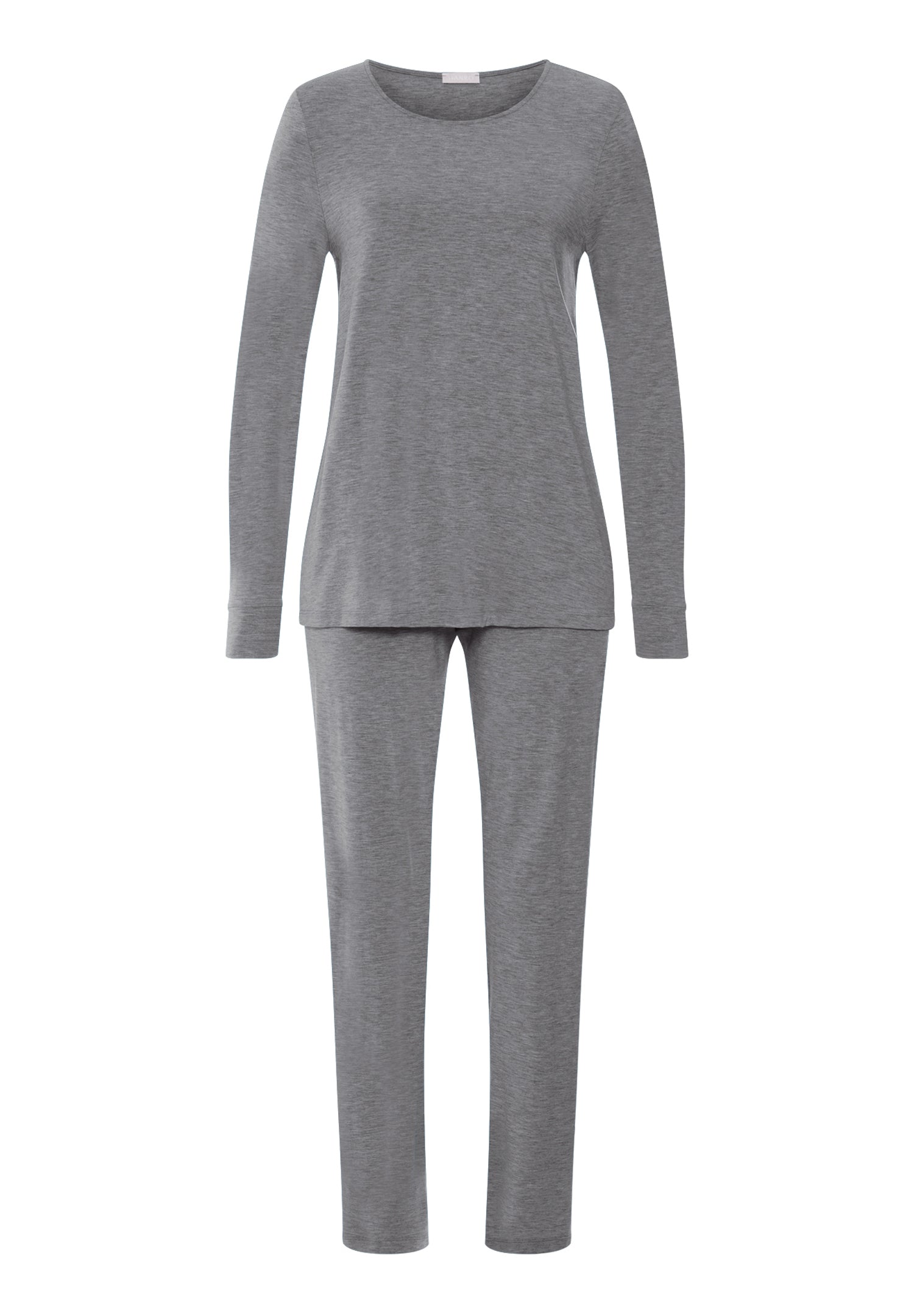 Natural Elegance Round Neck Long Pajama Set | Stone Melange 74951-3169