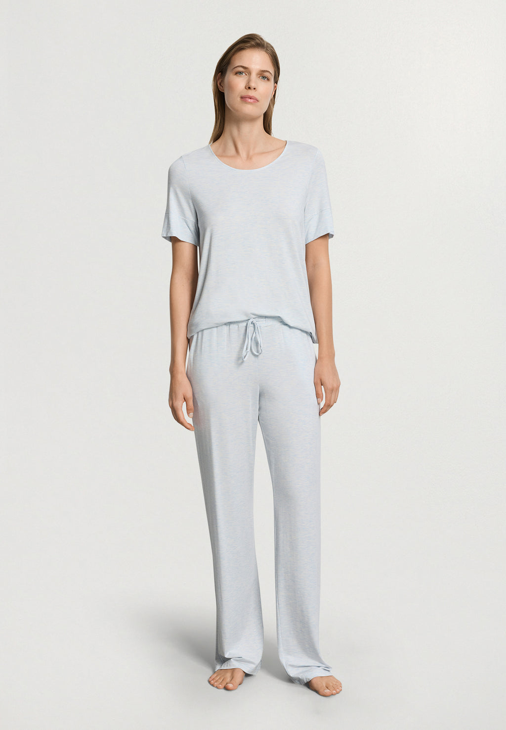 Natural Elegance Drawstring Lounge Pants | Watery Blue Melange 74953-3081