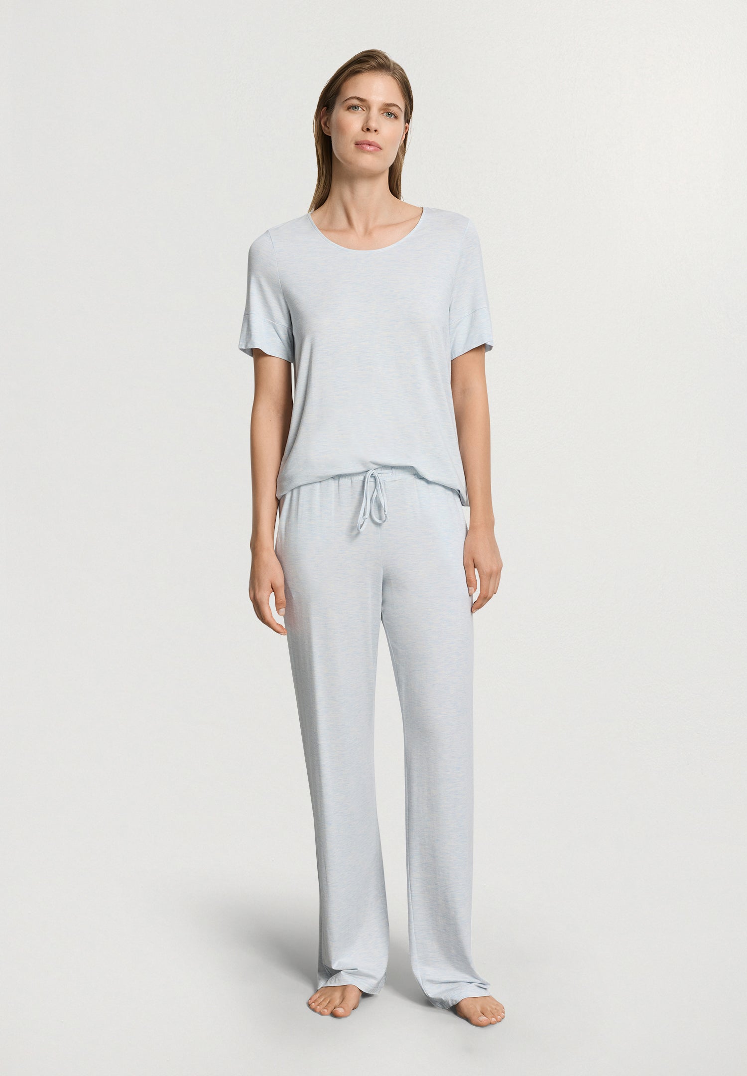 Natural Elegance Drawstring Lounge Pants | Watery Blue Melange 74953-3081